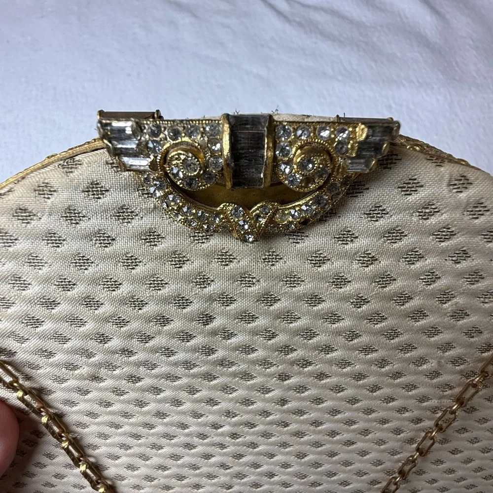 Old Hollywood Glam VTG Frame Handbag Luxury Statement Purse Rhinestone Clasp